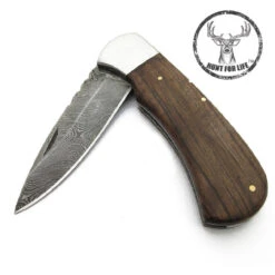 Hunt For Life Marshals Law Damascus Slipjoint Pocket Knife