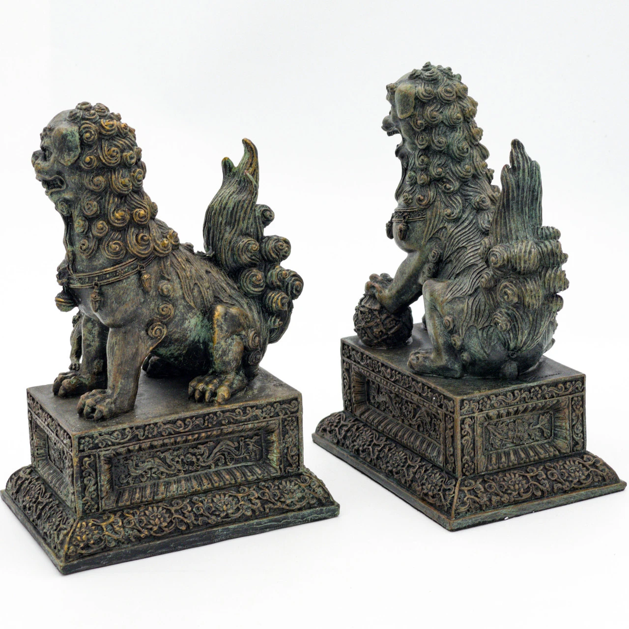 Ancient Guard Chinese Guardian Lion Fu Foo Dog Statuettes Bookends Pair 2 Ancient Guard Chinese Guardian Lion Fu Foo Dog Statuettes Bookends Pair - Image 2