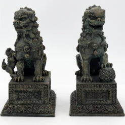 Ancient Guard Chinese Guardian Lion Fu Foo Dog Statuettes Bookends Pair 7 Ancient Guard Chinese Guardian Lion Fu Foo Dog Statuettes Bookends Pair -Knife & Sword 5511 37974.1657130120