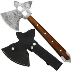 Glinting Light Full Tang Hand Forged Heavy Duty Functional Damascus Steel Throwing Axe W/ Genuine Leather Sheath