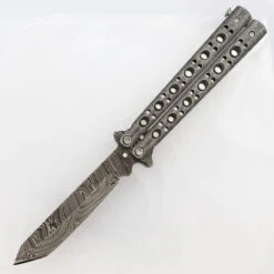 Steel Coal Strike Butterfly Knife | Damascus Steel Tanto Point Blade