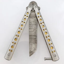 Gold Panning Clip Point Balisong Butterfly Knife Flipper | Damascus Steel Blade | Tanto Point -Knife & Sword BF2489 D2 02 08050.1691079983