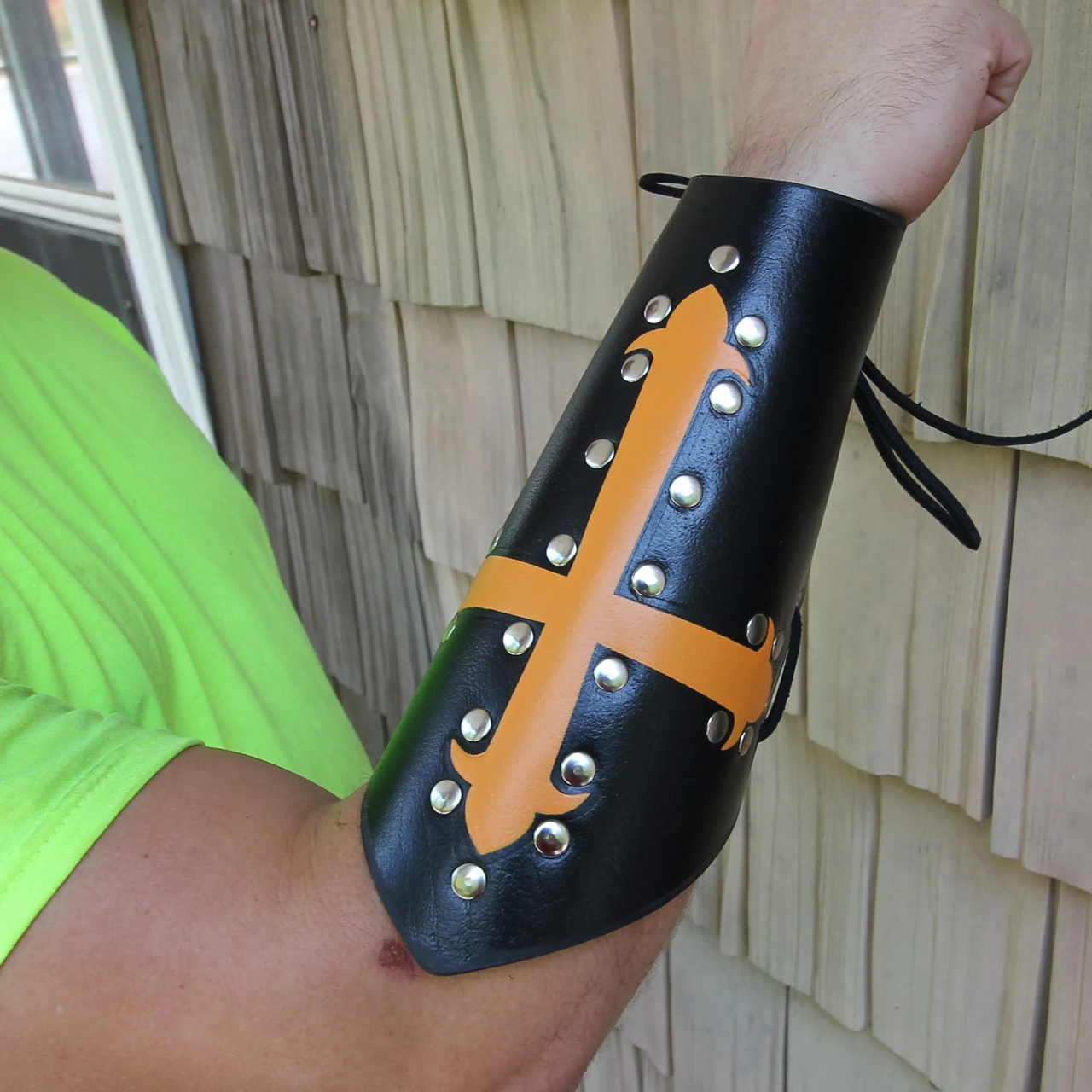 Holy Warrior Medieval Lace Up Leather Bracer | Black And Orange | 4 Holy Warrior Medieval Lace Up Leather Bracer | Black And Orange | - Image 4