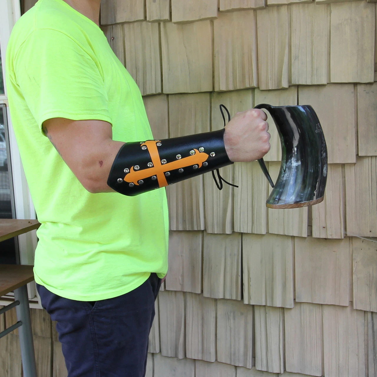 Holy Warrior Medieval Lace Up Leather Bracer | Black And Orange | 5 Holy Warrior Medieval Lace Up Leather Bracer | Black And Orange | - Image 5