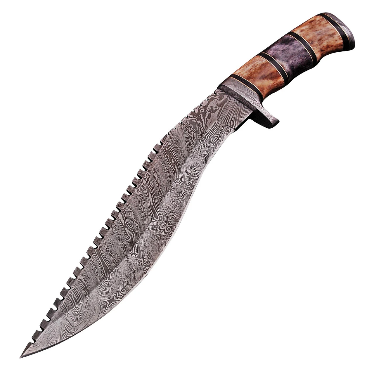 Righteous Victory Damascus Steel Kukri Sawback Machete Hunting Knife With Sheath 2 Righteous Victory Damascus Steel Kukri Sawback Machete Hunting Knife With Sheath - Image 2
