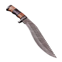Righteous Victory Damascus Steel Kukri Sawback Machete Hunting Knife With Sheath