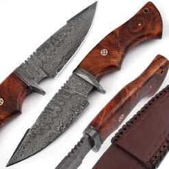 Journeyman Damascus Steel Walnut Wood Handle Fixed Blade Outdoor Knife