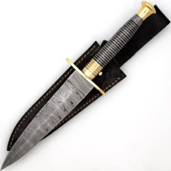 Full Damascus Steel Commando Knife | Pattern Welded Steel Full Tang Replica JSOC Dagger With Leather Sheath -Knife & Sword DHK3049BR 24173.1681328303