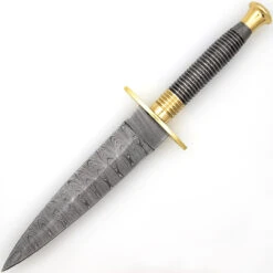 Full Damascus Steel Commando Knife | Pattern Welded Steel Full Tang Replica JSOC Dagger With Leather Sheath -Knife & Sword DHK3049BR 09060.1681328303