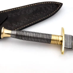 Full Damascus Steel Commando Knife | Pattern Welded Steel Full Tang Replica JSOC Dagger With Leather Sheath -Knife & Sword DHK3049BR 96885.1681328303