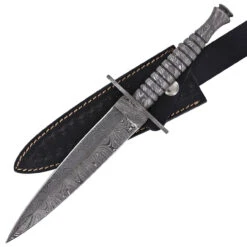 Full Damascus Steel Commando Knife | Pattern Welded Steel Full Tang Replica JSOC Dagger With Leather Sheath -Knife & Sword DHK3049 56988.1681328302