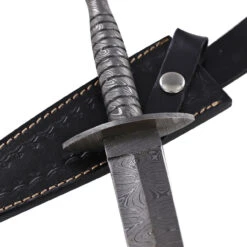 Full Damascus Steel Commando Knife | Pattern Welded Steel Full Tang Replica JSOC Dagger With Leather Sheath -Knife & Sword DHK3049 12972.1681328302