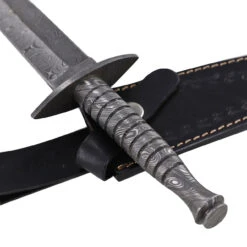 Full Damascus Steel Commando Knife | Pattern Welded Steel Full Tang Replica JSOC Dagger With Leather Sheath -Knife & Sword DHK3049 76701.1681328302