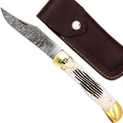 County Line Hand Crafted Damascus Steel Automatic Lever Lock Pocket Knife -Knife & Sword DLL3083 82499.1680623550