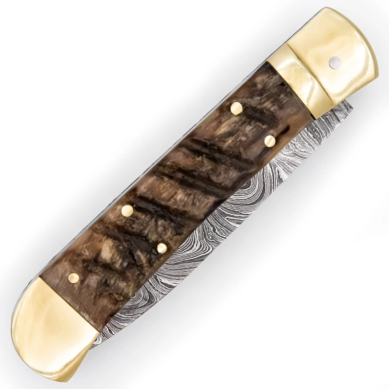 Hells Doorway Handmade Damascus Steel Automatic Lever Lock Knife 2 Hells Doorway Handmade Damascus Steel Automatic Lever Lock Knife - Image 2