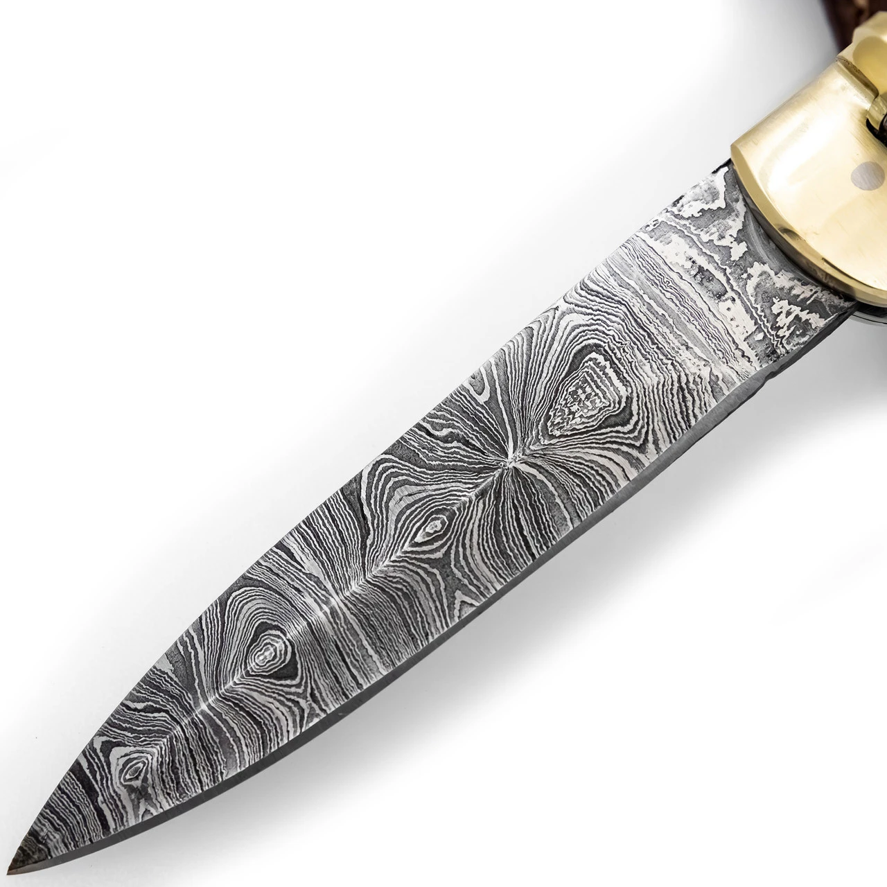 Hells Doorway Handmade Damascus Steel Automatic Lever Lock Knife 4 Hells Doorway Handmade Damascus Steel Automatic Lever Lock Knife - Image 4