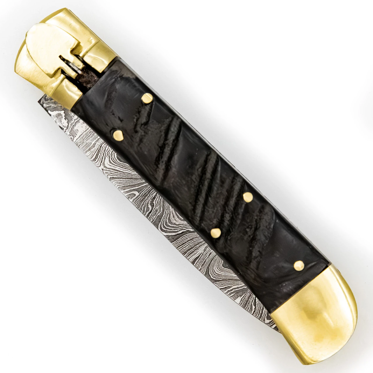 Hells Doorway Handmade Damascus Steel Automatic Lever Lock Knife 7 Hells Doorway Handmade Damascus Steel Automatic Lever Lock Knife - Image 7