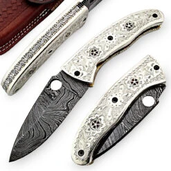 Chrysanthemum Damascus Folding Pocket Knife -Knife & Sword DM2040 19404.1564503948