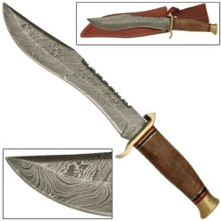 Buffalothorn Damascus Hunting Knife With Sienna Sheath -Knife & Sword DM60 07563.1564502236