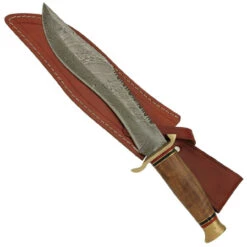 Buffalothorn Damascus Hunting Knife With Sienna Sheath