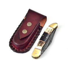 Double Blade Guild Stag Damascus Steel Pocket Knife | Buffalo Horn Insert | -Knife & Sword DM88BF 64850.1642793814