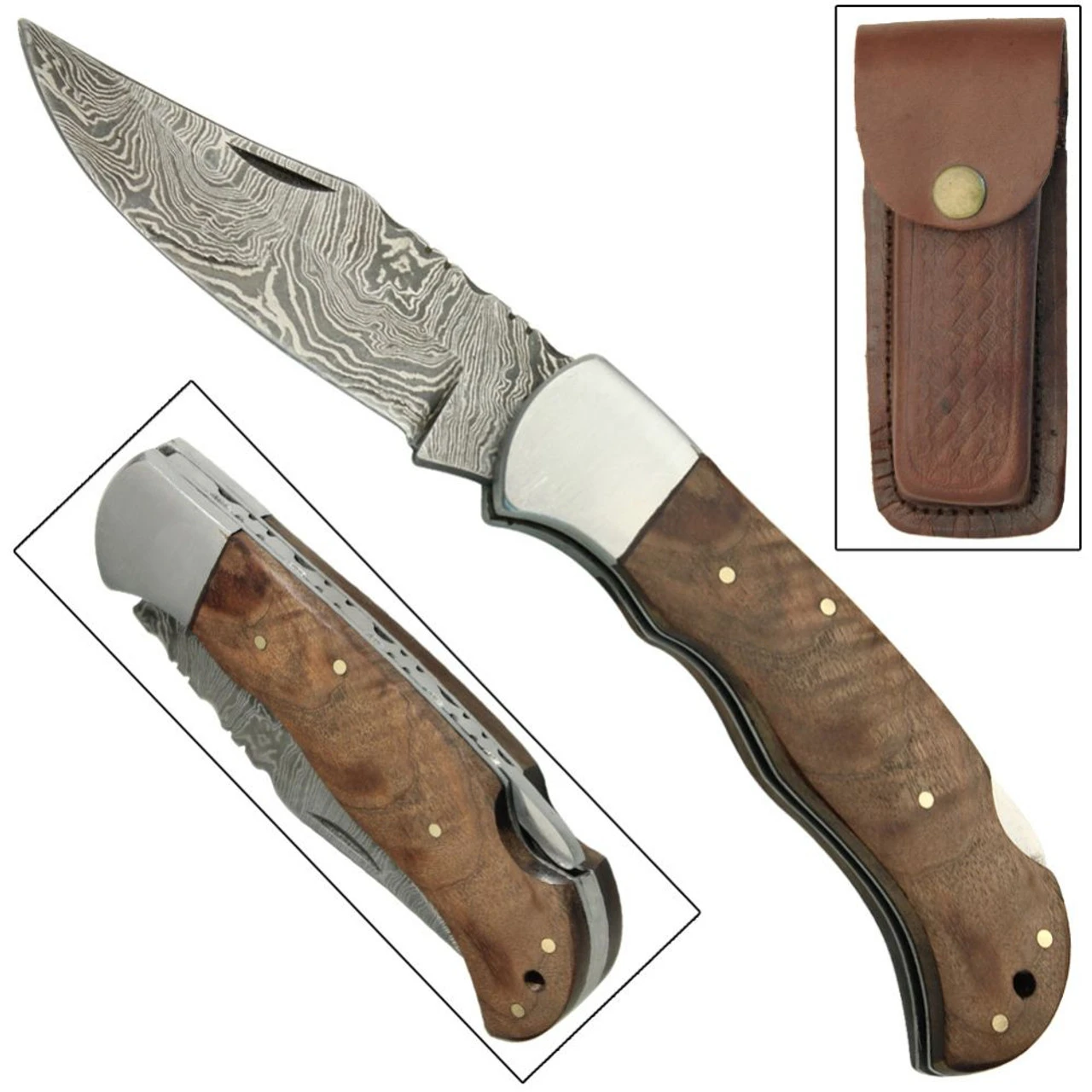Wooden Hand Forged Damascus Lockback Folding Knife 3 Wooden Hand Forged Damascus Lockback Folding Knife - Image 3