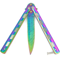 Rainbow Warrior Sunrise Butterfly Knife | Titanium Damascus | Drop Point | Holster Included -Knife & Sword GBS35 D3 19022.1691161716