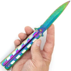 Rainbow Warrior Sunrise Butterfly Knife | Titanium Damascus | Drop Point | Holster Included -Knife & Sword GBS35 D3 33225.1691161716