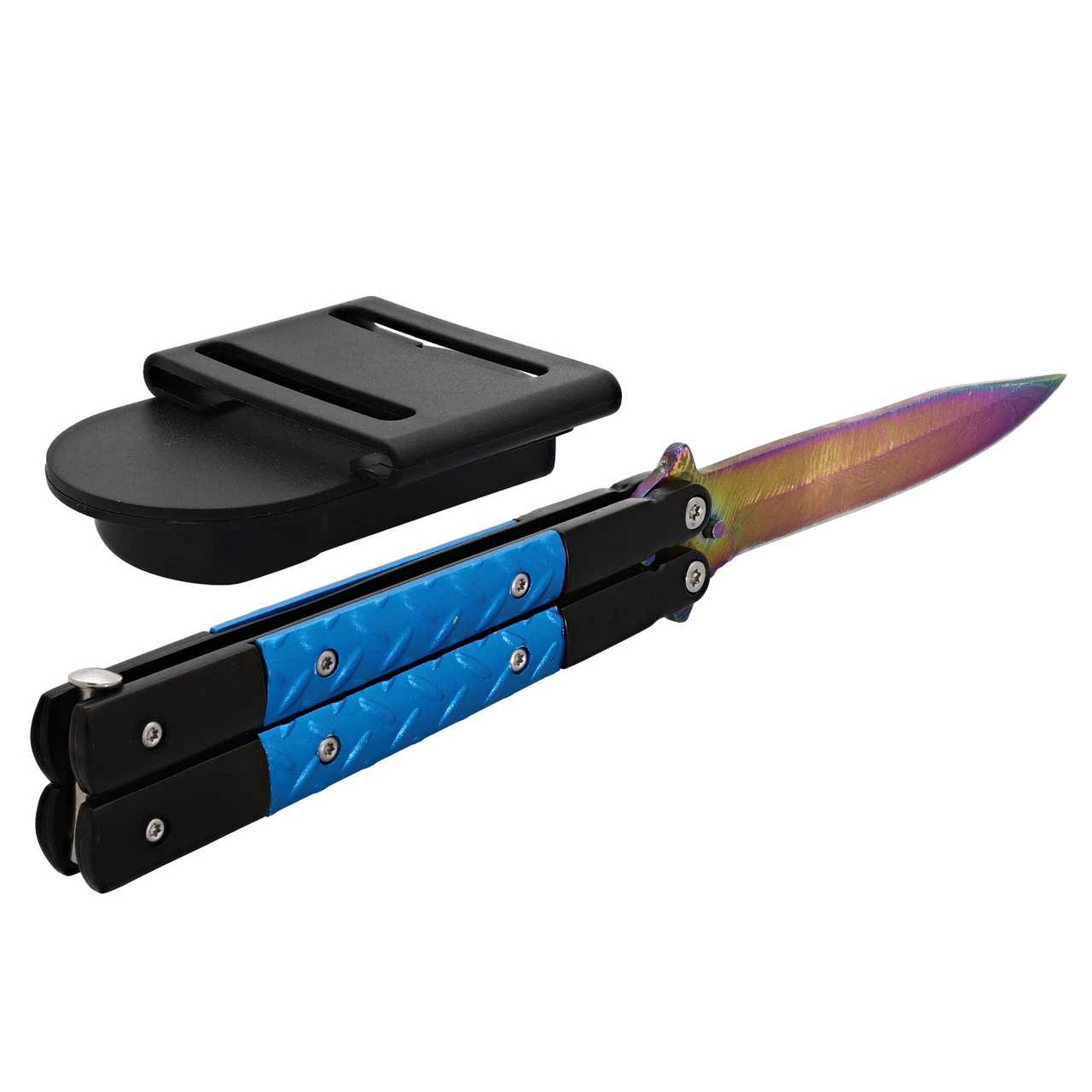 Azure Sky Butterfly Knife With Hard ABS Sheath | Titanium Damascus Steel | Drop Point Blade 5 Azure Sky Butterfly Knife With Hard ABS Sheath | Titanium Damascus Steel | Drop Point Blade - Image 5