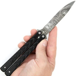 Black Butterfly Balisong Knife With Hard ABS Sheath | Drop Point Blade | Damascus Steel -Knife & Sword GBS47 D1 07718.1691421165