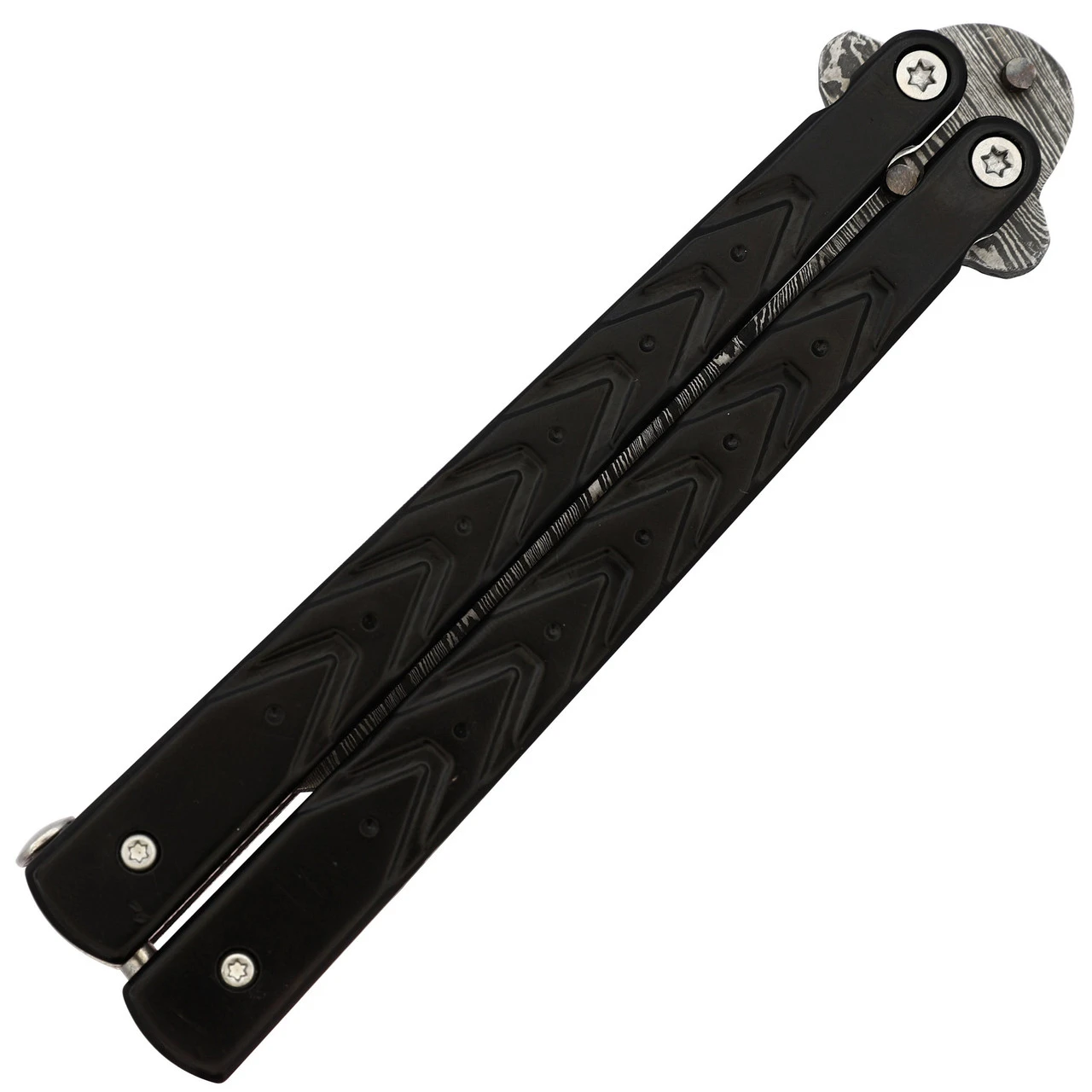 Black Butterfly Balisong Knife With Hard ABS Sheath | Tanto Point Blade | Damascus Steel 4 Black Butterfly Balisong Knife With Hard ABS Sheath | Tanto Point Blade | Damascus Steel - Image 4