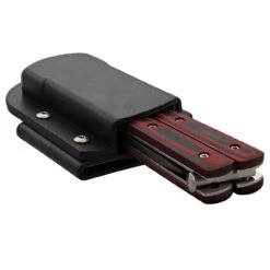 Micarta Simple Butterfly Red & Black Knife W/ ABS Belt Holster | Damascus Steel Blade | Tanto Point -Knife & Sword GBS49 D2 01 28744.1691424608