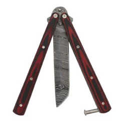 Micarta Simple Butterfly Red & Black Knife W/ ABS Belt Holster | Damascus Steel Blade | Tanto Point -Knife & Sword GBS49 D2 04 14881.1691424608