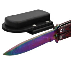 Micarta Simple Butterfly Red & Black Knife W/ ABS Belt Holster | Titanium Damascus Steel Blade | Drop Point -Knife & Sword GBS49 D3 04 51227.1691425582