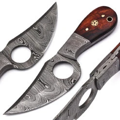 Dewdrop Damascus Steel Full Tang Deer Skinner Knife With Finger Hole