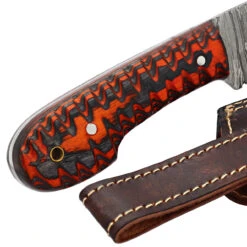 Jagged Rose Full Tang Clip Point Hand Forged Damascus Steel Small Medium Game Hunting Knife W/ Genuine Leather Sheath & Dyed Birch Wood Scales -Knife & Sword HKD3167 03 30909.1693326306