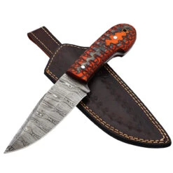 Jagged Rose Full Tang Clip Point Hand Forged Damascus Steel Small Medium Game Hunting Knife W/ Genuine Leather Sheath & Dyed Birch Wood Scales -Knife & Sword HKD3167 04 78227.1693326306