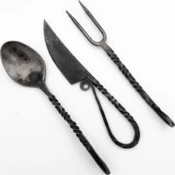 Orange Glow 3PC Set Medieval Iron Silverware Fork, Spoon, And Knife