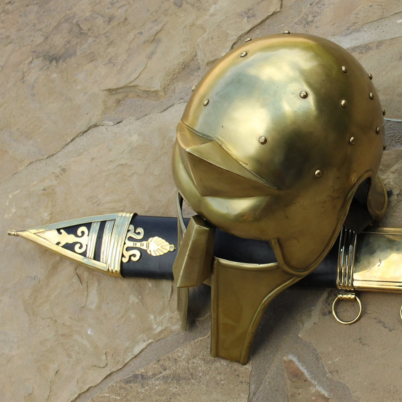 Roman Gladiator Arena Brass Spike Helmet 4 Roman Gladiator Arena Brass Spike Helmet - Image 4