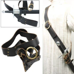 Leather Right Handed European Baldric Black Belt -Knife & Sword IN6414BK 46600.1564502733