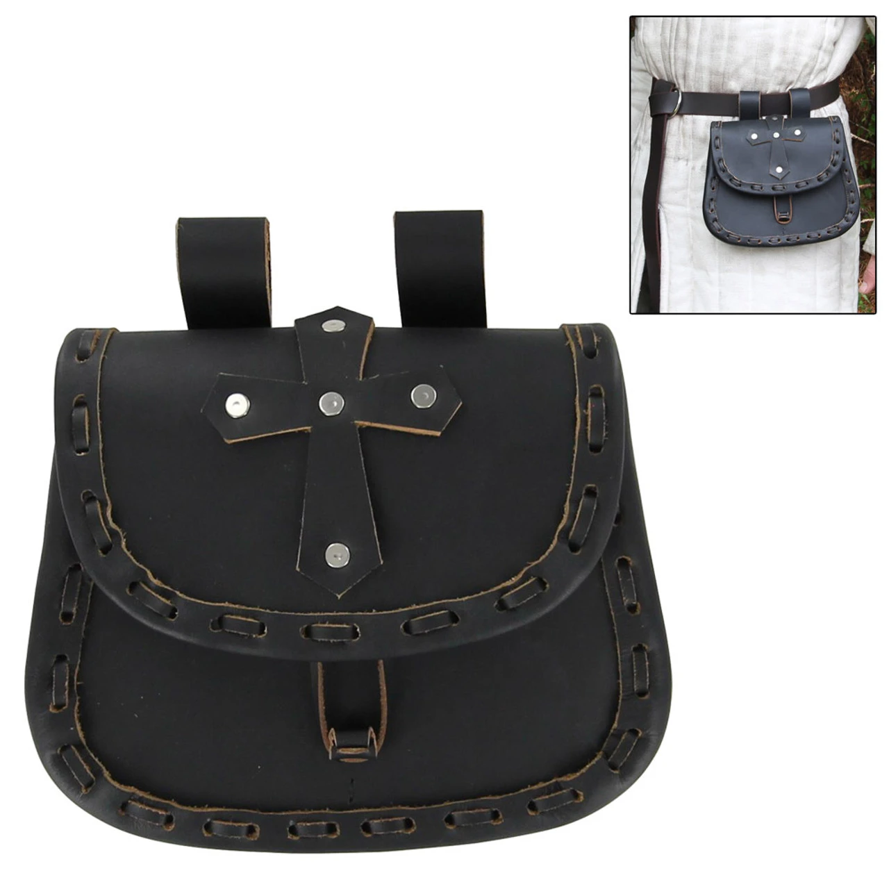 Medieval Paladin Cross Black Leather Pouch 1 Medieval Paladin Cross Black Leather Pouch