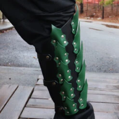 Drogo's Fury Dragon Scale Adjustable Leather Leg Greaves | Black And Green | -Knife & Sword LG103BG 92093.1602277723