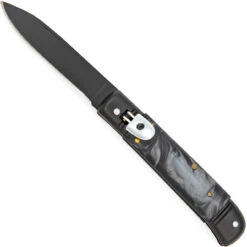 Splayed Stars Lever Lock Automatic Knife With Black Pearl Handle