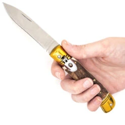Loose Casing Automatic Lever Lock Staghorn Handle Knife With Gold Hardware -Knife & Sword LV2456 34808.1661802464