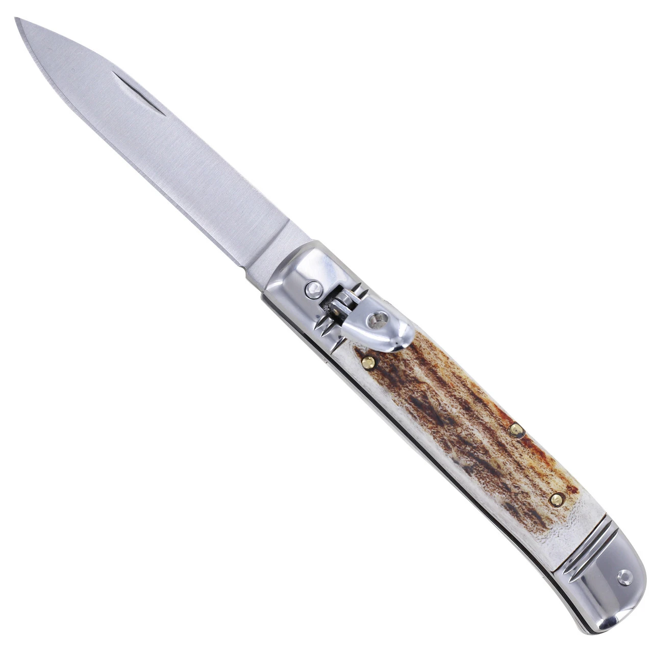 Ringing Forest Lever Lock Automatic Switchblade Knife With Real Stag Antler Handle 2 Ringing Forest Lever Lock Automatic Switchblade Knife With Real Stag Antler Handle - Image 2