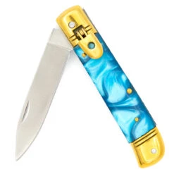 Elusive Horizon Switchblade Lever Lock Automatic Knife | Pearl Blue Handle & Gold Hardware 10 Elusive Horizon Switchblade Lever Lock Automatic Knife | Pearl Blue Handle & Gold Hardware -Knife & Sword LV2468 65803.1661804080