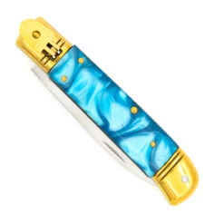 Elusive Horizon Switchblade Lever Lock Automatic Knife | Pearl Blue Handle & Gold Hardware 9 Elusive Horizon Switchblade Lever Lock Automatic Knife | Pearl Blue Handle & Gold Hardware -Knife & Sword LV2468 15047.1661804080