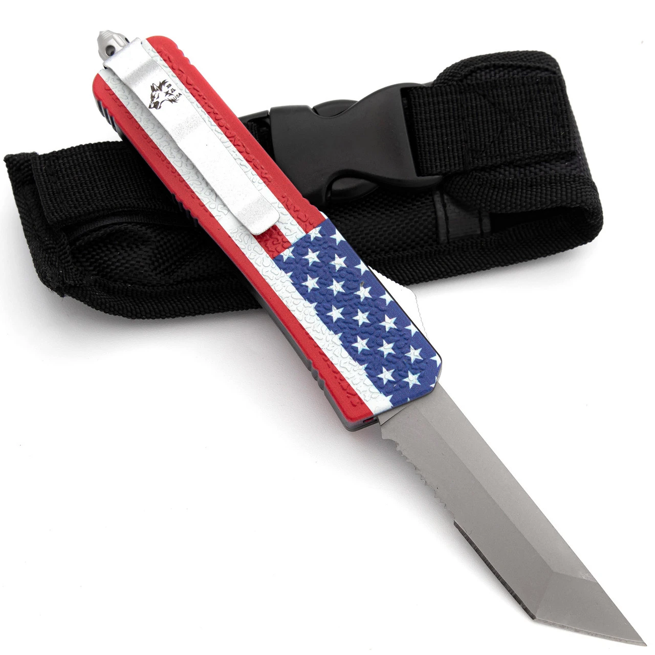 One Nation Automatic Tanto OTF Out The Front American Flag Finish Knife 2 One Nation Automatic Tanto OTF Out The Front American Flag Finish Knife - Image 2
