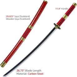 Zoro's Sandai Kitetsu Replica Sword | Carbon Steel Darkened Blade Katana -Knife & Sword SS2438 83312.1645647252