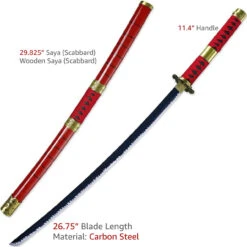 Zoro's Sandai Kitetsu Replica Sword | Patterned Hamon Blade Katana Carbon Steel -Knife & Sword SS2439 33615.1645648169